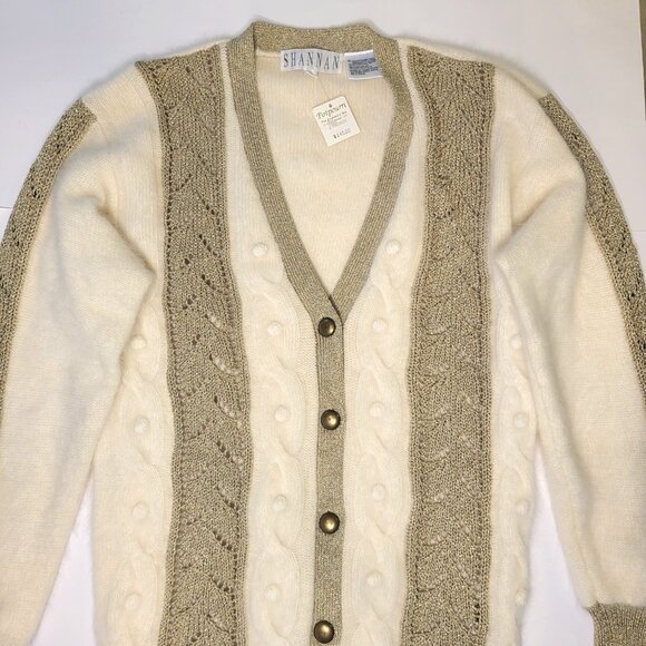 NWT Vintage Angora Cream White Metallic Gold Cardigan Grandmacore Hygge Sz Small - Picture 2 of 9